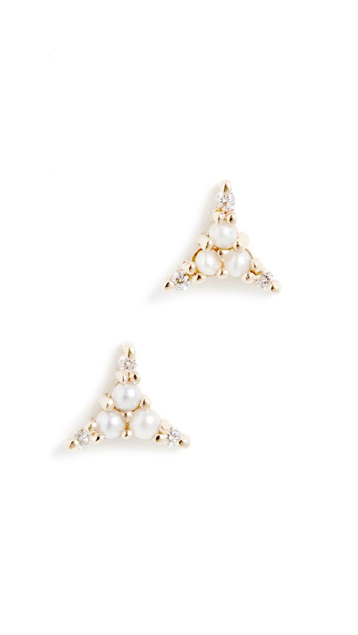 Jennie Kwon Designs 14k Pearl Diamond Triad Studs