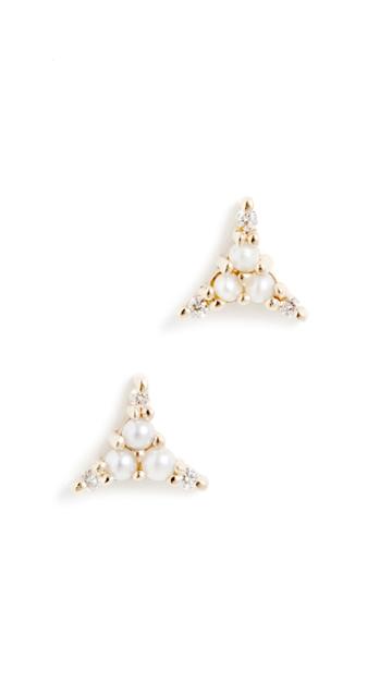 Jennie Kwon Designs 14k Pearl Diamond Triad Studs