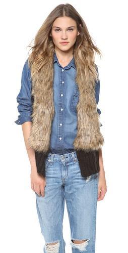 Bb Dakota Perri Vest With Faux Fur Collar
