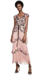 Marchesa Notte Cap Sleeve Embroidered Fringe Gown