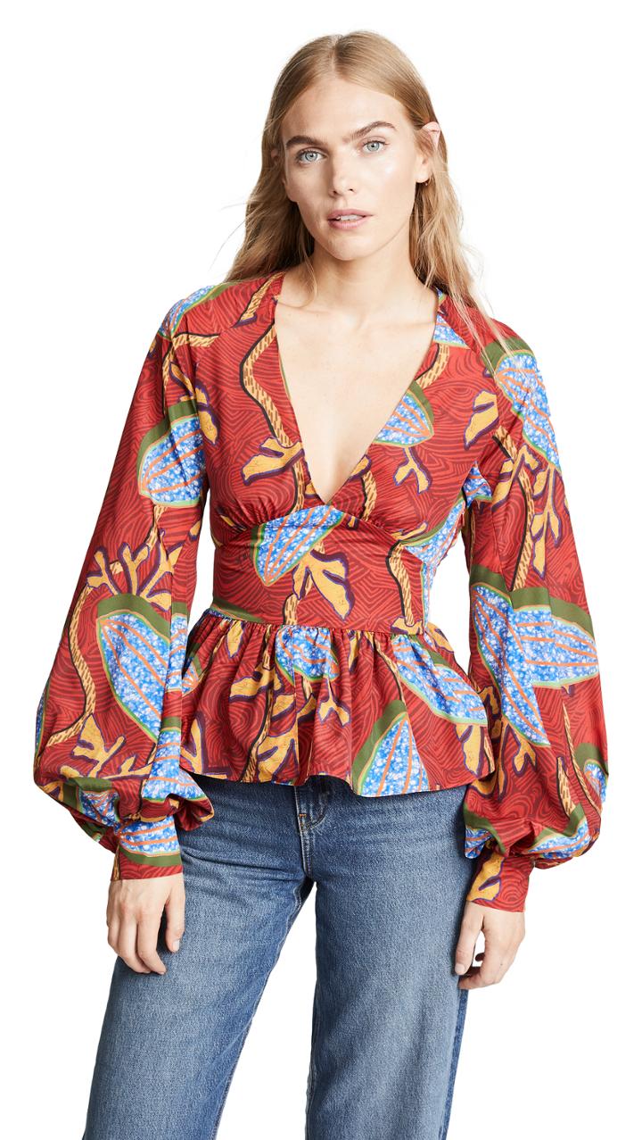 Stella Jean V Neck Balloon Sleeve Blouse