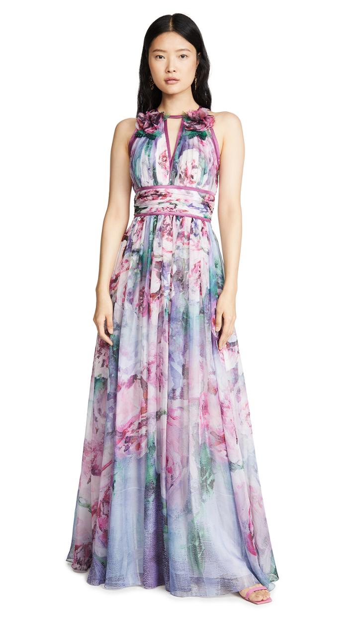 Marchesa Notte Sleeveless Chiffon Gown