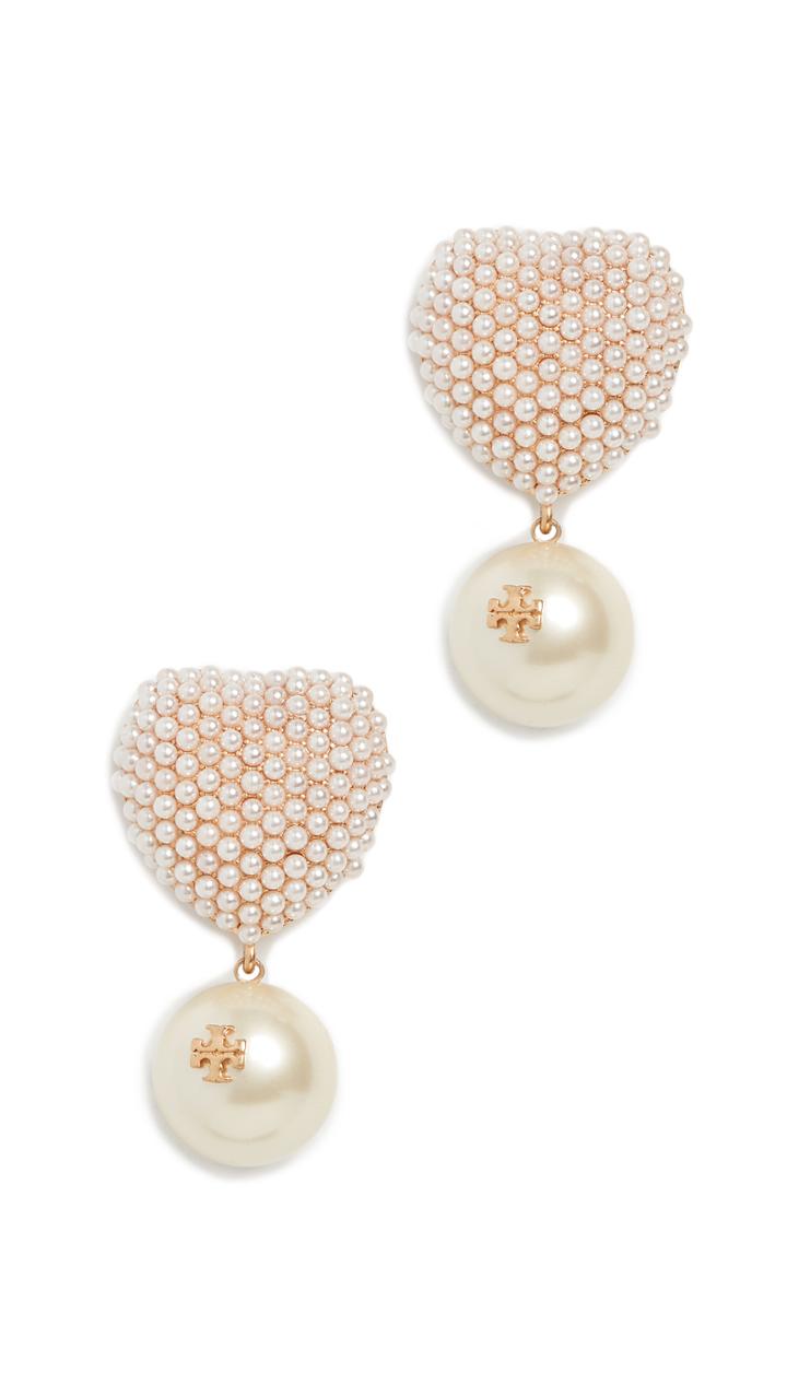 Tory Burch Pearl Heart Charm Earrings