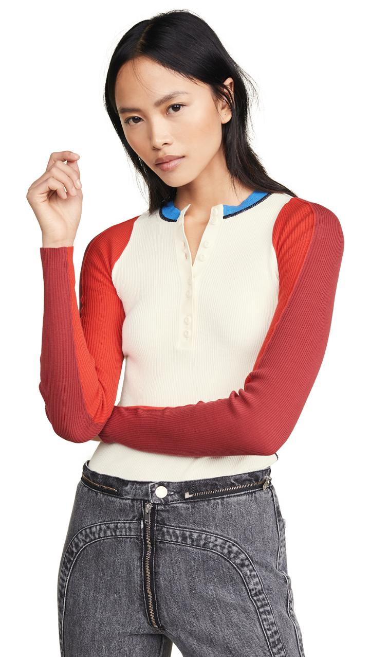 Proenza Schouler Pswl Long Sleeve Knit Top With Buttons