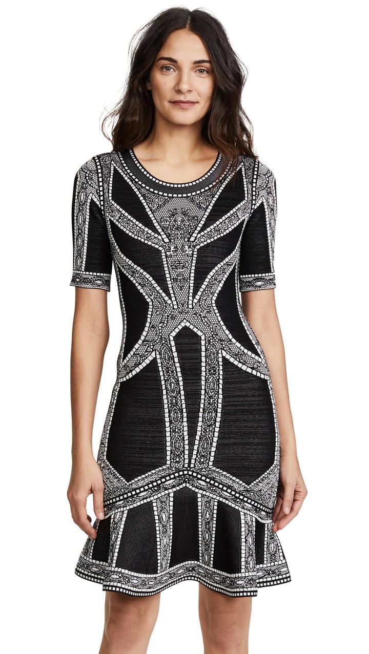 Herve Leger Lace Eyelet Detail Midi Dress