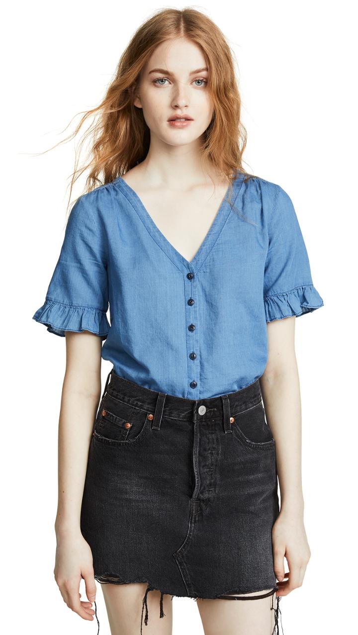Madewell Village Ruffle Sleeve Button Down Shirt