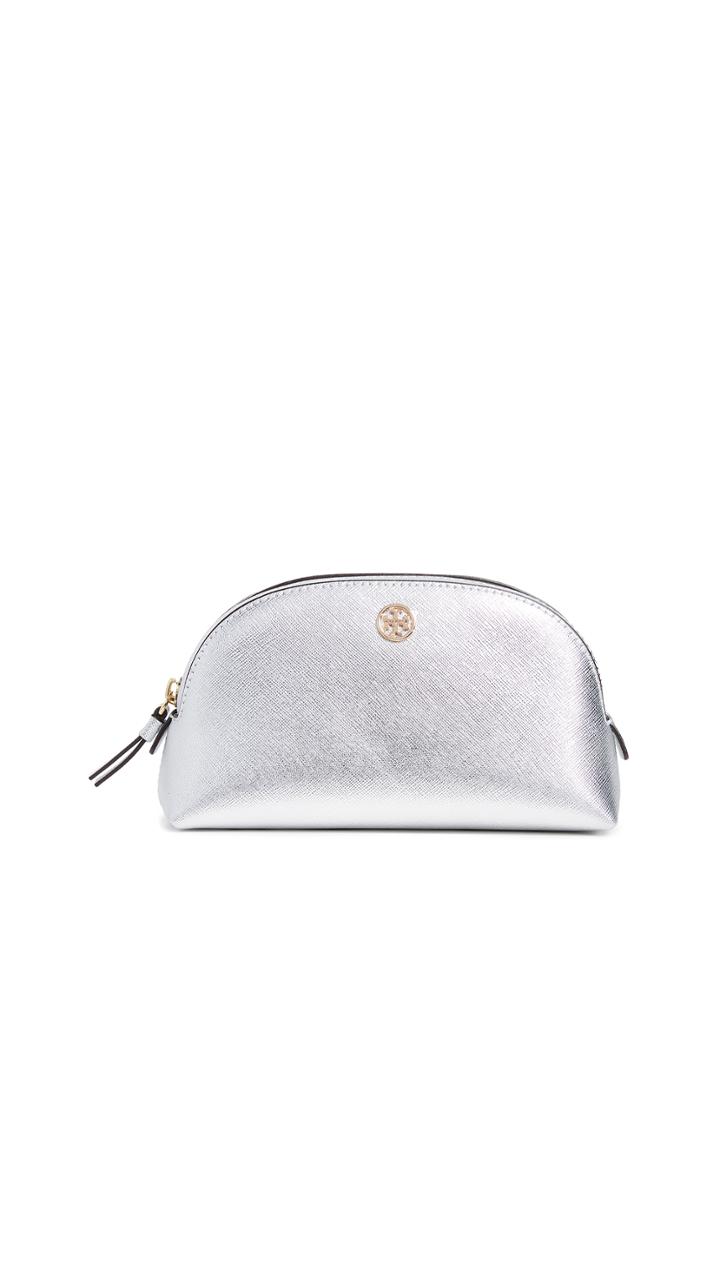Tory Burch Robinson Metallic Small Makeup Bag