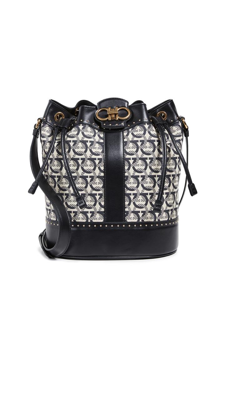 Salvatore Ferragamo Gancino Quilting Jacquard Bucket Bag