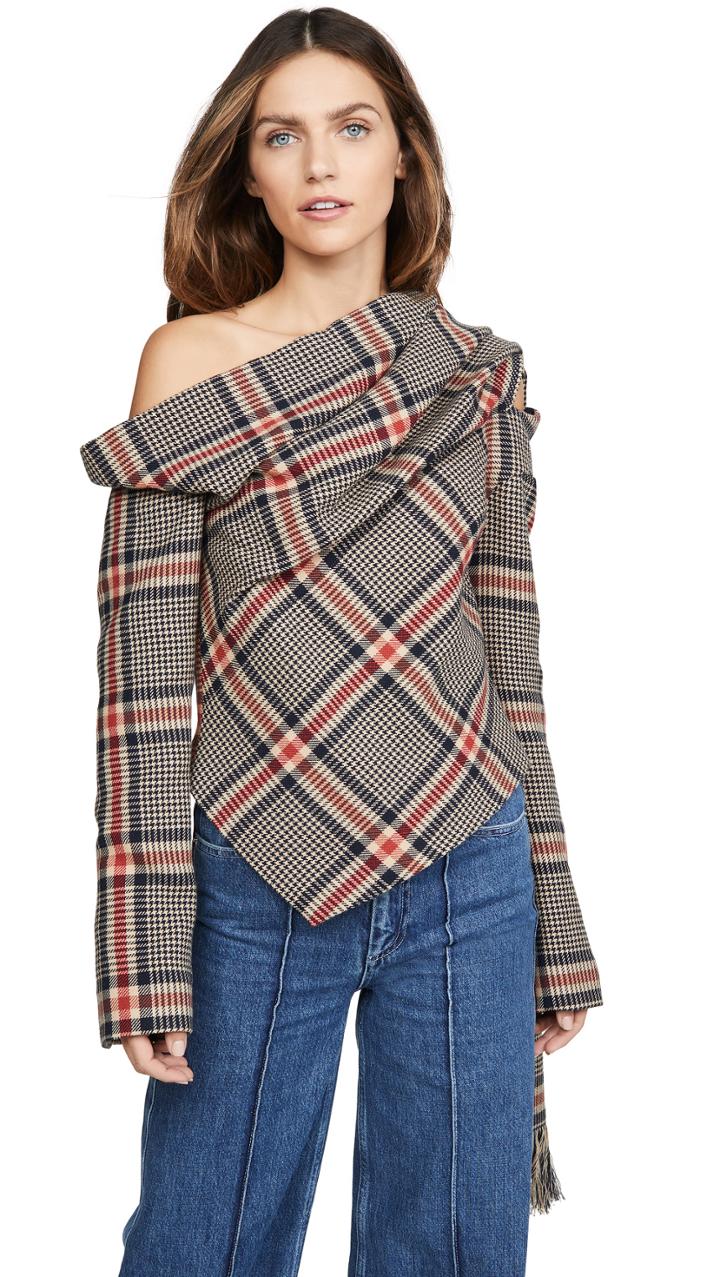 Monse Plaid Shawl Top