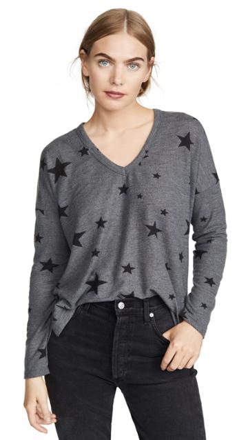 Sundry Star Print V Neck Easy Sweater