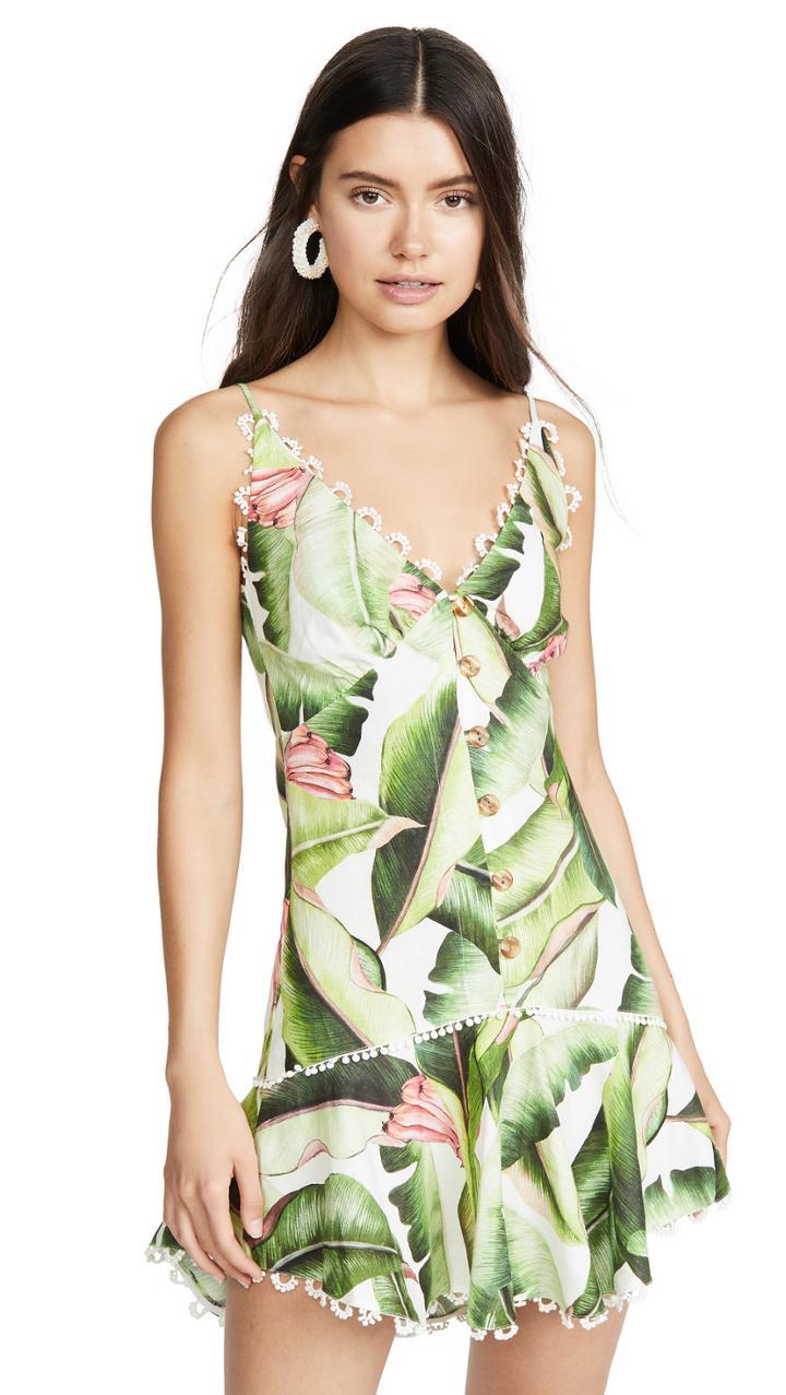 Farm Rio White Palms Mini Dress