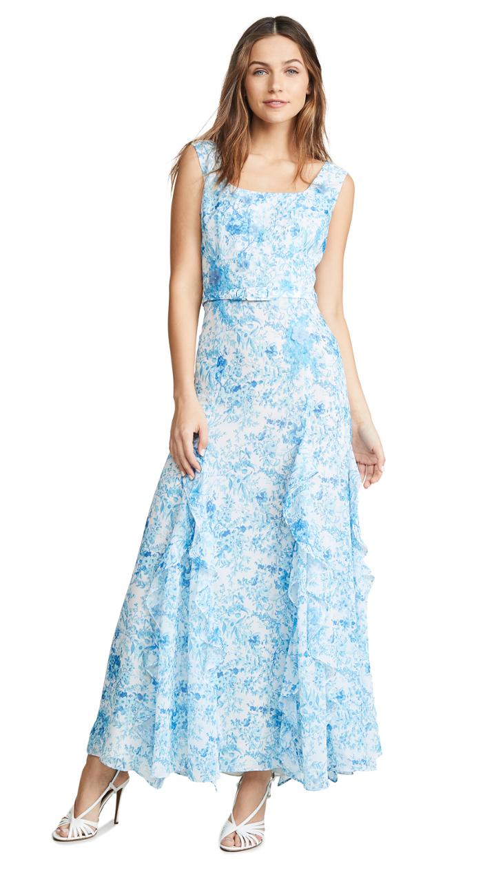 Costarellos Floral Ruffle Dress