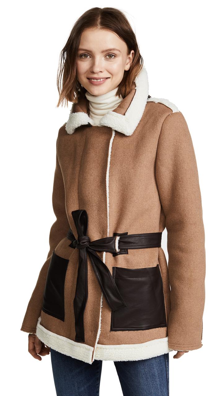 J O A Camel Coat With Shearling