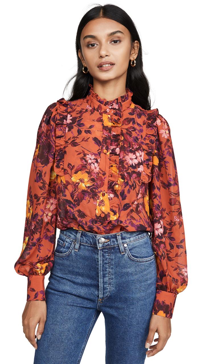 Divine Heritage Bib Front With Ruffle Blouse
