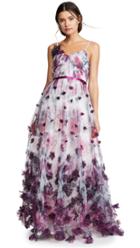 Marchesa Notte V Neck Floral Tulle Gown