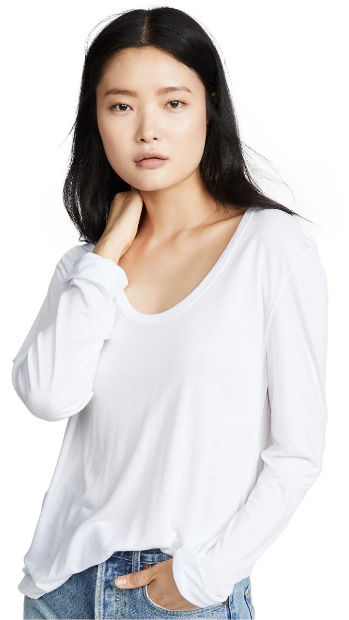 Alexanderwang T Drapey Jersey Long Sleeve Tee With Darting Detail