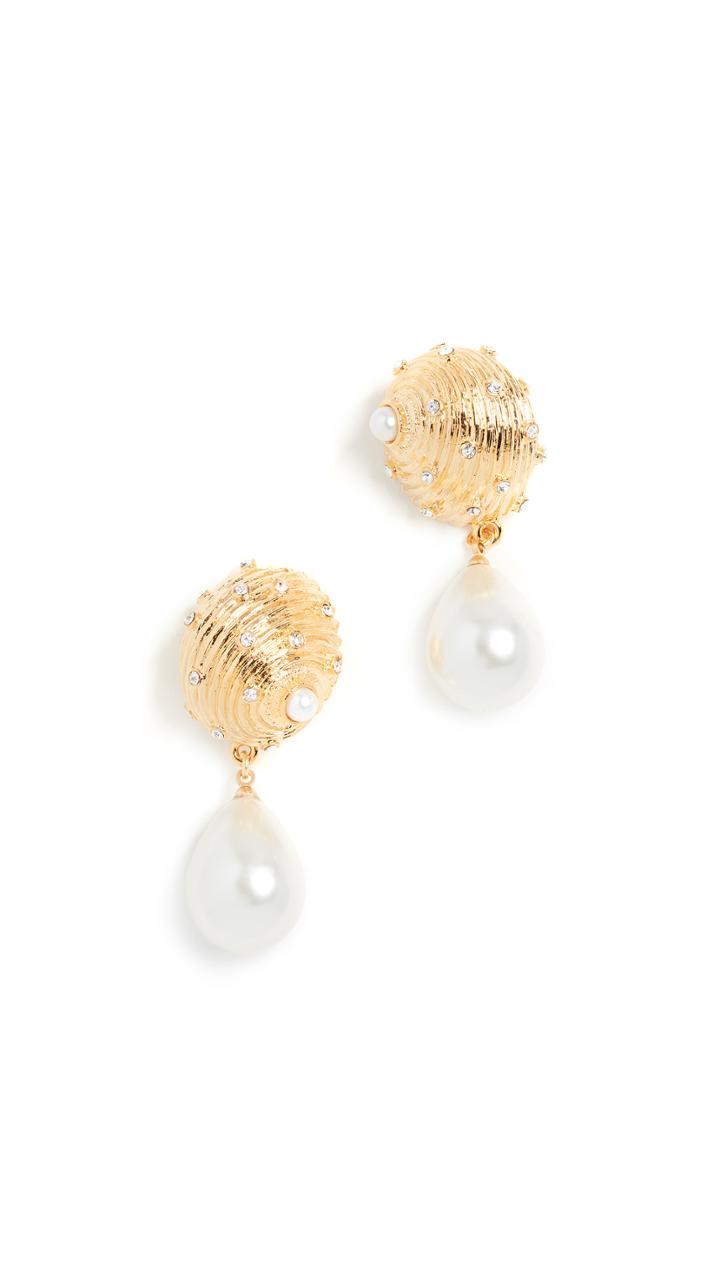 Kenneth Jay Lane Polished Gold Clear Oval Link Earrings