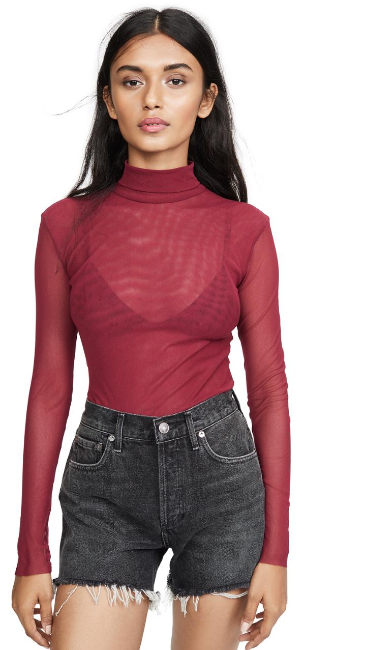 Free People Double Layer Mesh Turtleneck