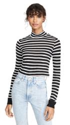 Alexanderwang T Striped Slub Crop Mock Neck Tee