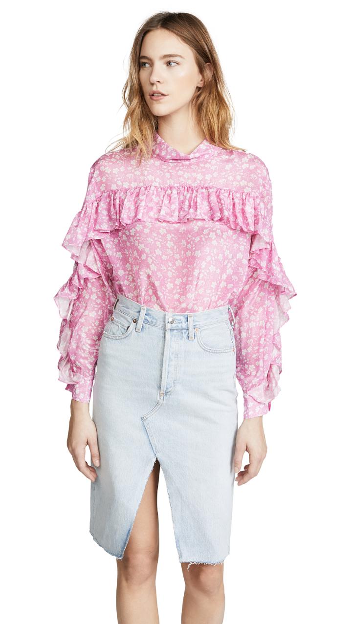 Pushbutton Ruffle Blouse