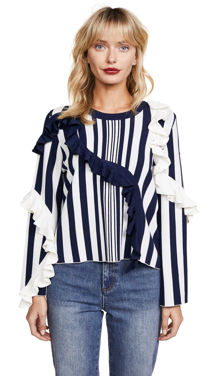 Milly Abstract Ruffle Pullover