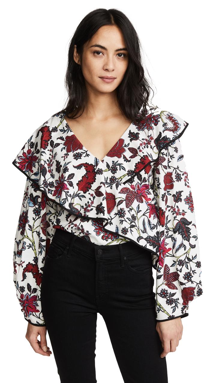 Diane Von Furstenberg Long Sleeve Ruffle Front Blouse