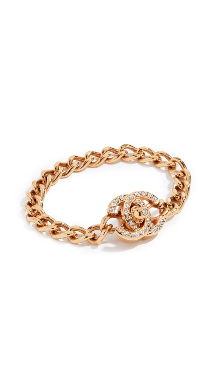 What Goes Around Comes Around Chanel Gold Turnlock Large Bracelet