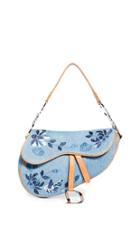 What Goes Around Comes Around Dior Blue Denim Floral Saddle Bag