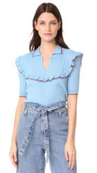 Anna October Short Sleeve Ribbed Ruffle Trim Top