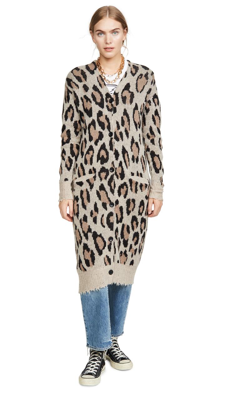 R13 Long Leopard Cashmere Cardigan