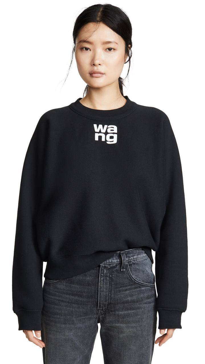 Alexanderwang T Dense Fleece Crew Neck Sweatshirt With Puff Paint Print Detail