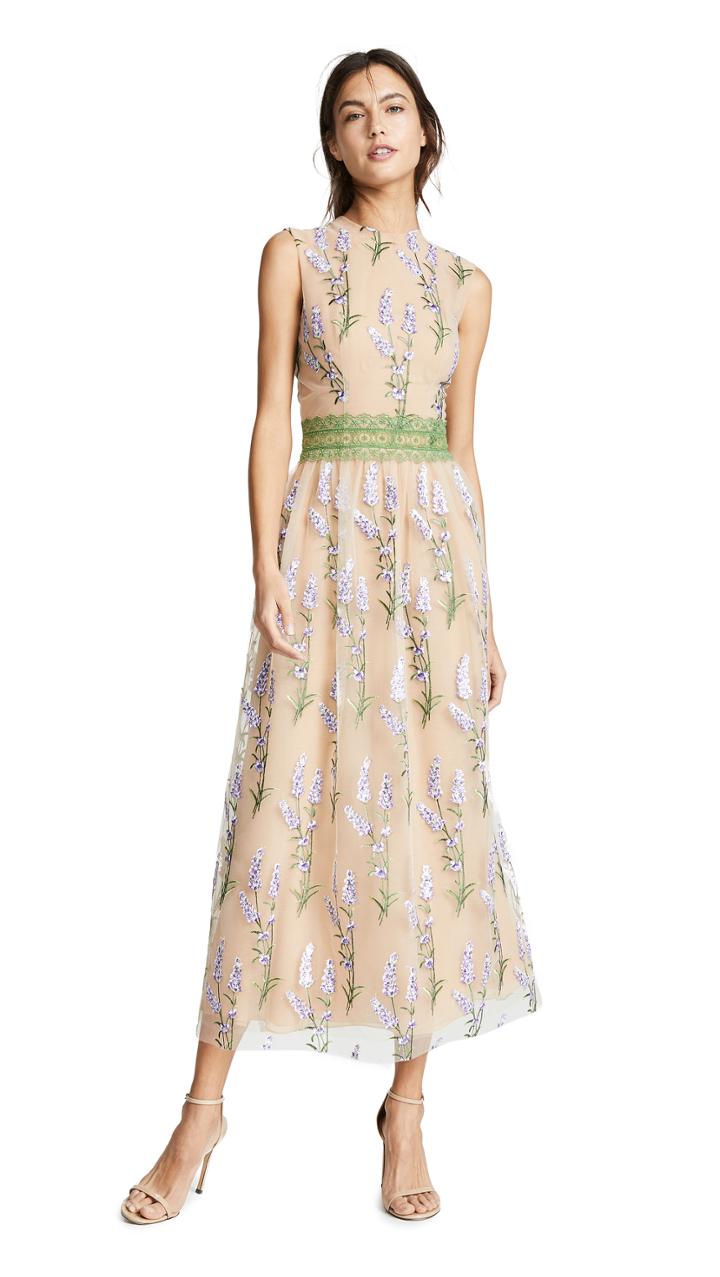 Costarellos Crew Neck Lavender Embroidered Dress