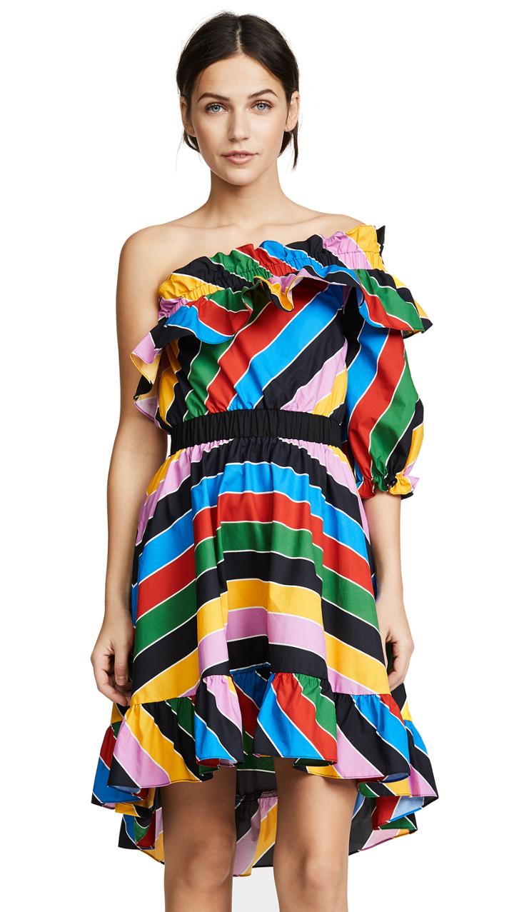 Philosophy Di Lorenzo Serafini One Shoulder Stripe Ruffle Dress