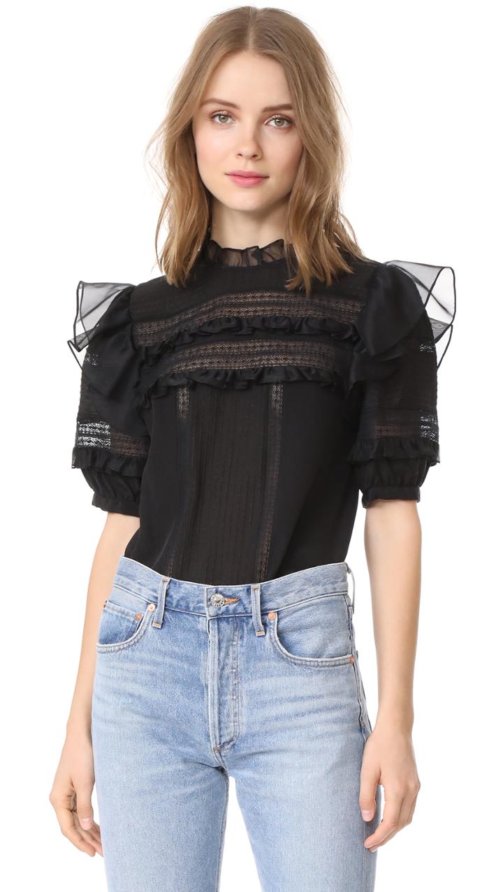Rebecca Taylor Short Sleeve Silk Lace Top
