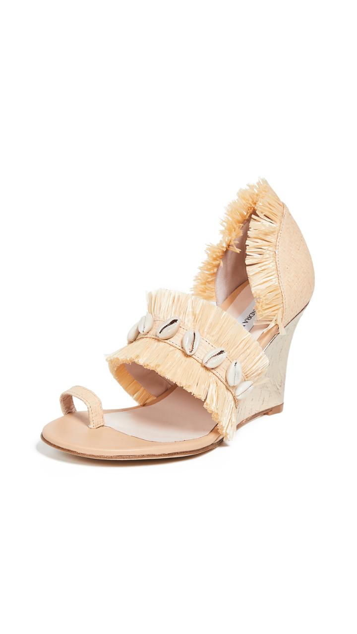 Leandra Medine Raffia Fringe Wedge Sandals