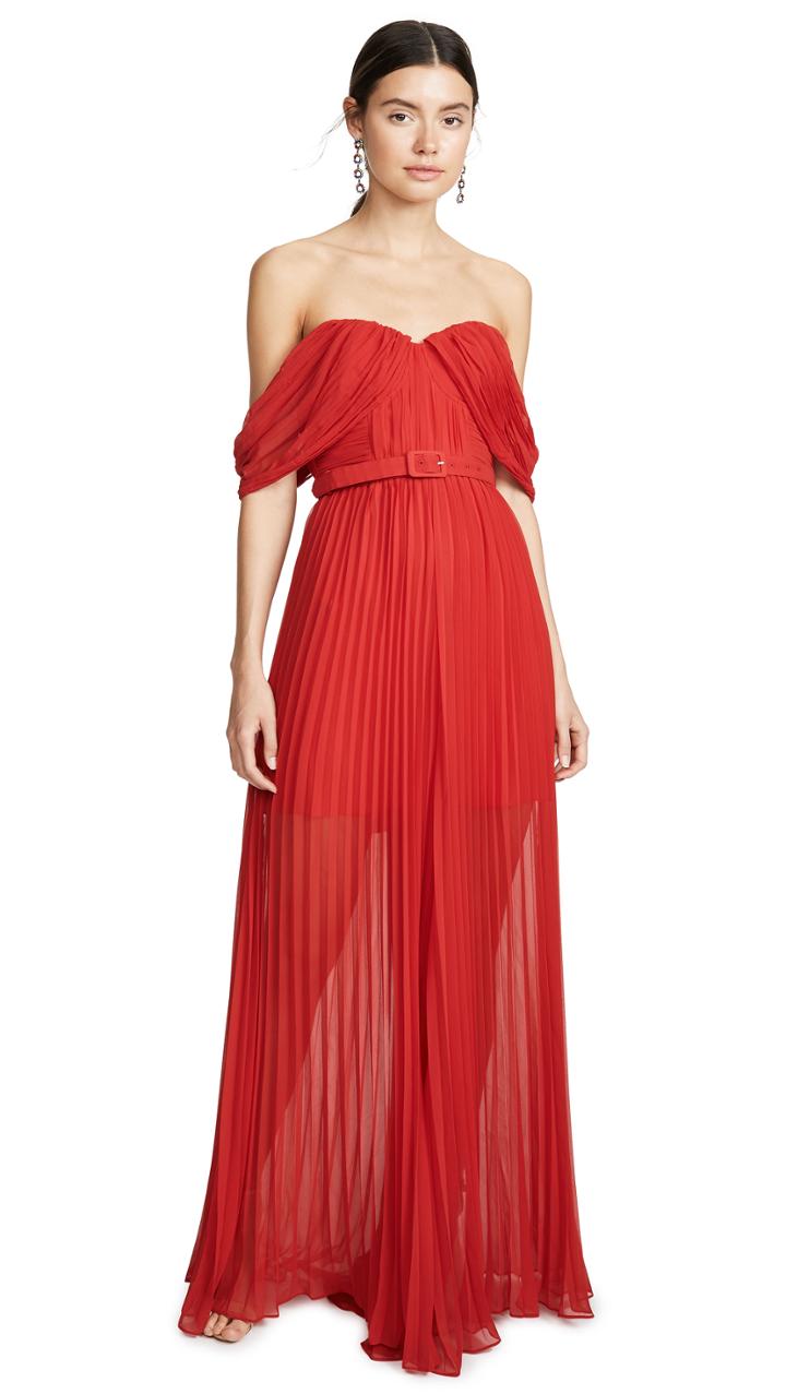Self Portrait Red Off Shoulder Jumpsuit
