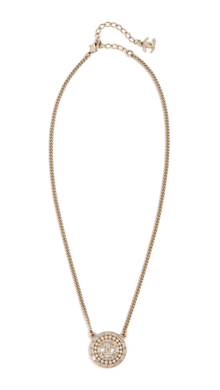 What Goes Around Comes Around Chanel Gold Crystal Round Pearl Necklace