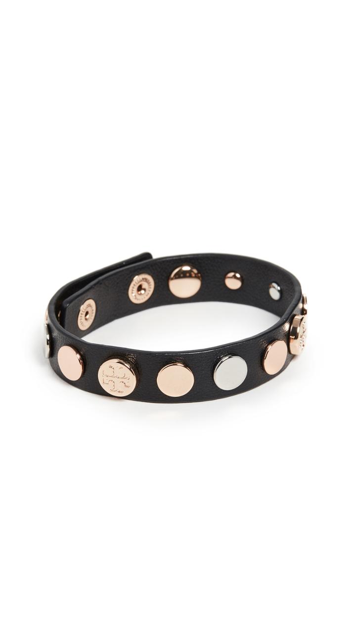 Tory Burch Logo Studded Single Wrap Bracelet