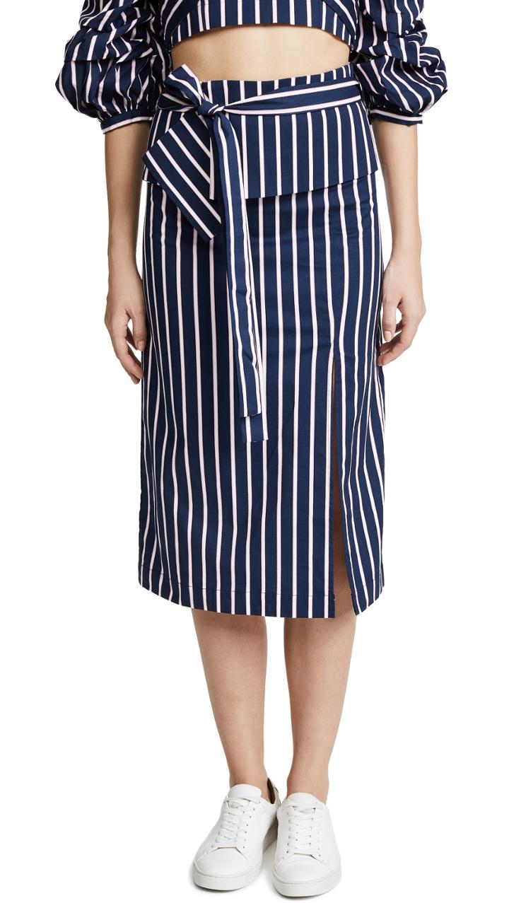 J O A Navy Stripe Skirt