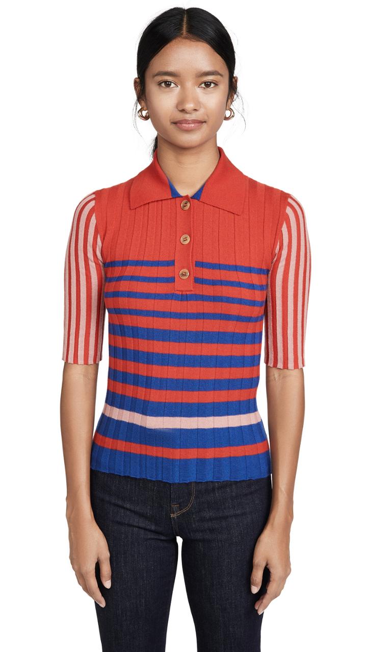 Sonia Rykiel Collared Striped Cashmere Knit