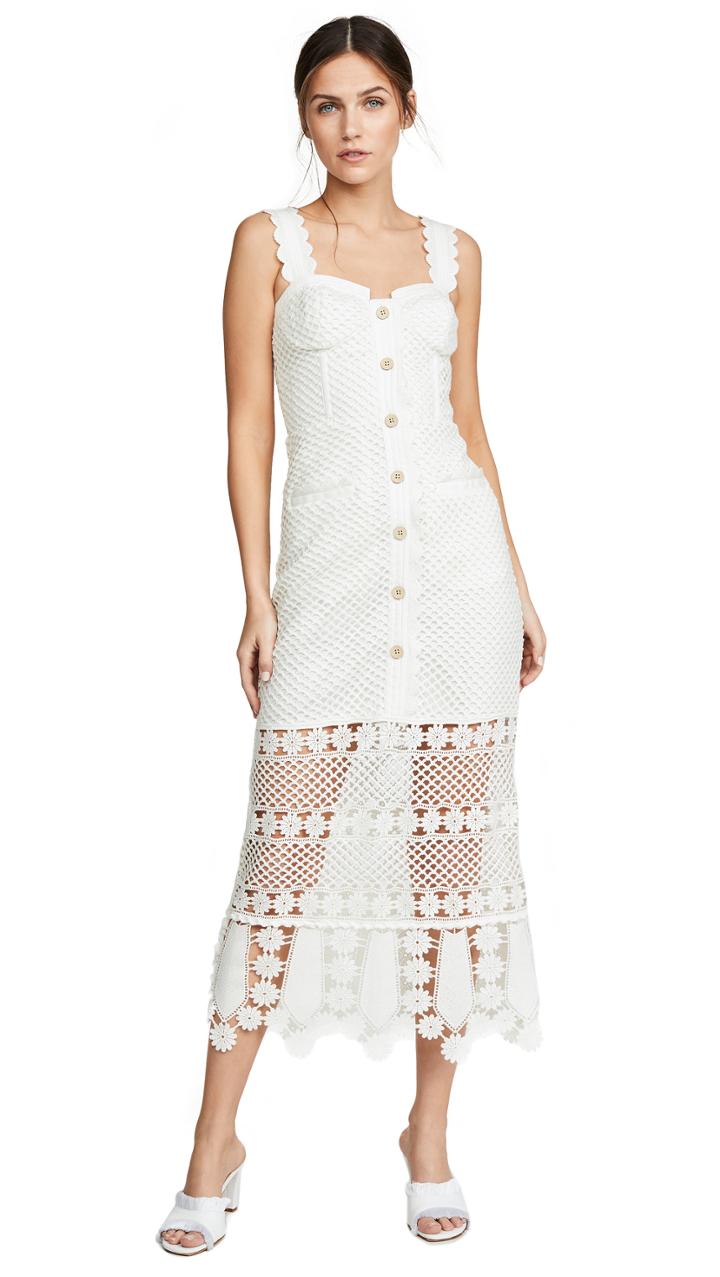 Self Portrait Fishnet Crochet Lace Midi Dress