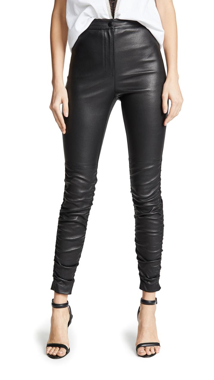 Alexanderwang T Stretch Leather Pants With Ruching Detail