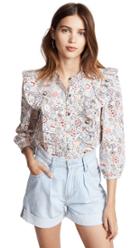 La Vie Rebecca Taylor Short Sleeve Denim Top With Tie
