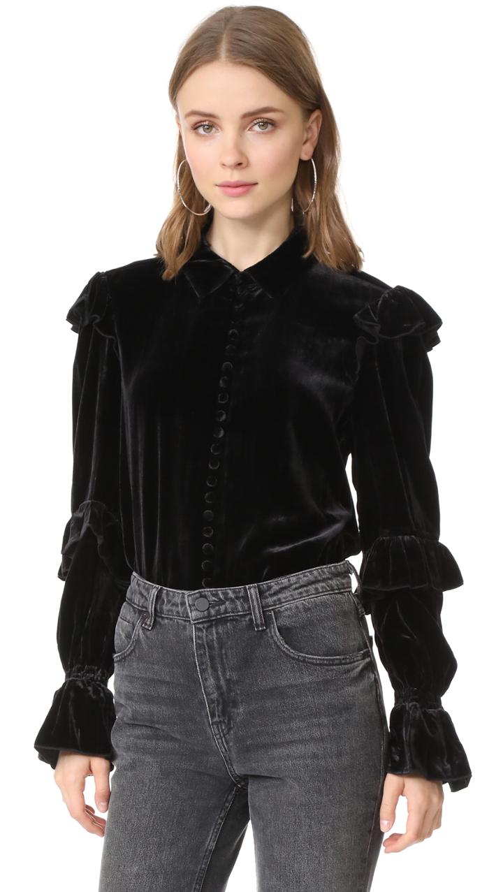 Frame Velvet Victorian Ruffle Blouse