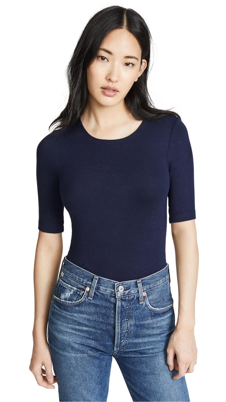 Three Dots Luxe Rib Elbow Sleeve Crew Tee