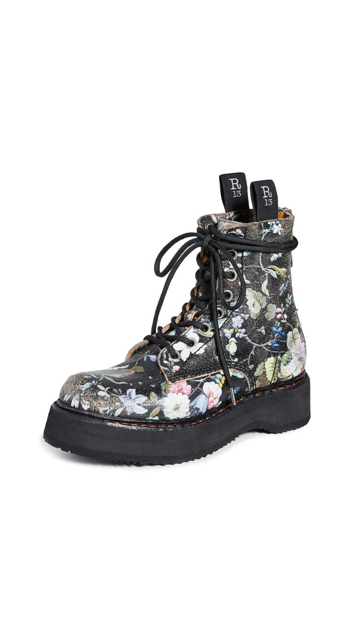 R13 Single Stacked Lace Up Boots
