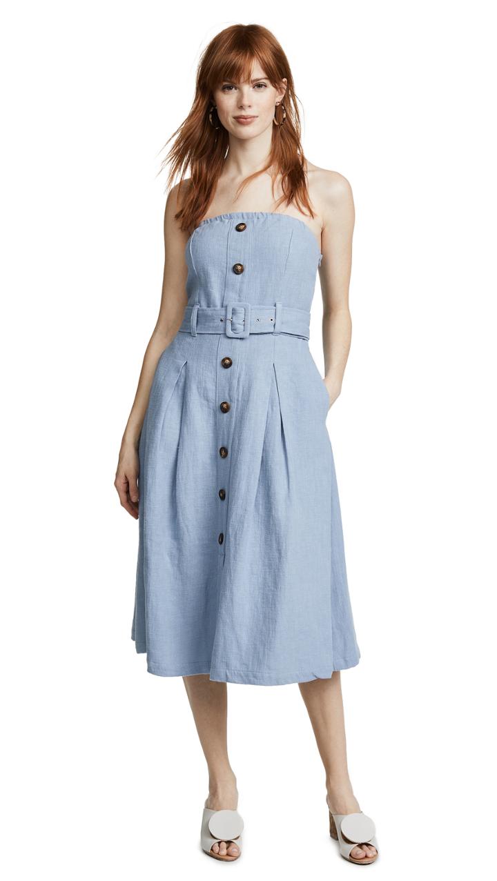 Moon River Button Front Strapless Dress