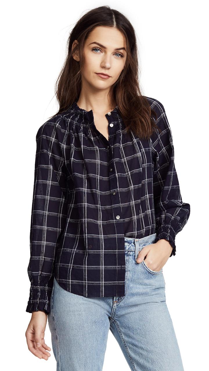 La Vie Rebecca Taylor Long Sleeve Windowpane Top