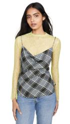 Jonathan Simkhai Plaid Print Long Sleeve Lace Combo Tee