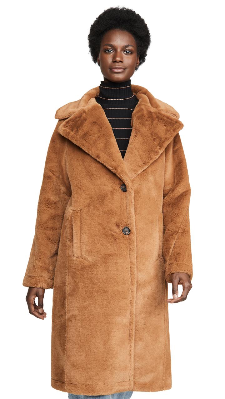 Avec Les Filles Single Breasted Faux Fur Coat